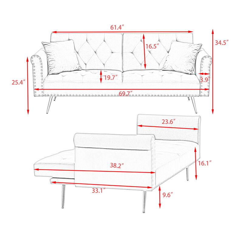 Merax Light Luxury Velvet Convertible Sofa Bed Loveseats image number 5
