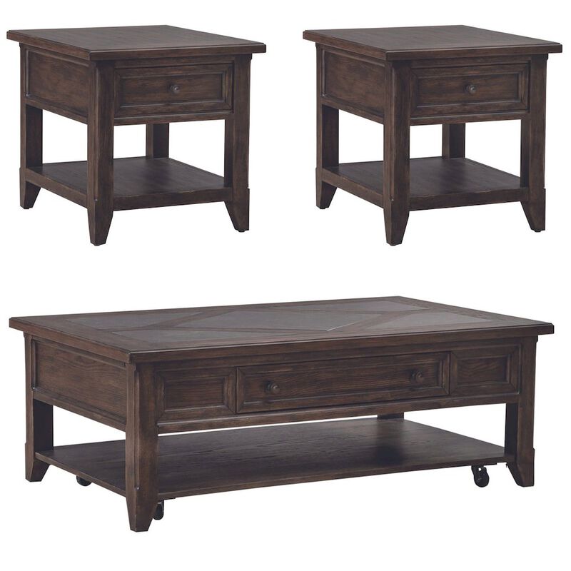 Liberty Furniture 3 Pc Living Room Set - Stone Top Cocktail Table, 2 End Tables - Brown Oak Wood image number 0