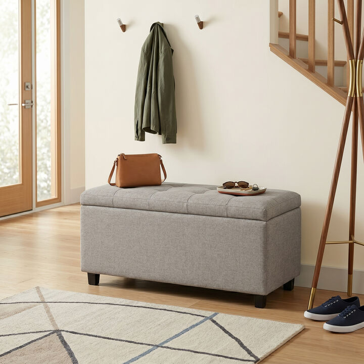 Cosmopolitan 34 inch Wide Transitional Rectangle Storage Ottoman in Cloud Grey Linen Look Fabric, Assembled