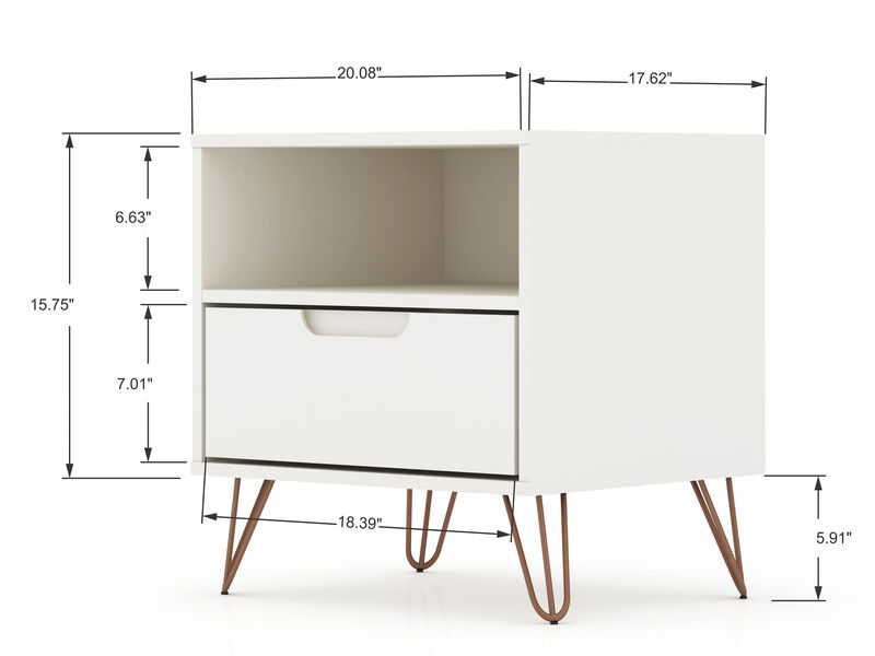 Rockefeller White 1-Drawer Nightstand