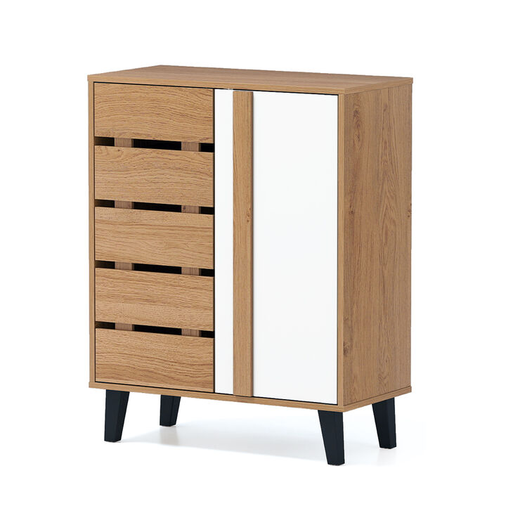 Natural & White 4-Tier Shoe Storage Cabinet with Louvered Door &ndash; Farmhouse Style