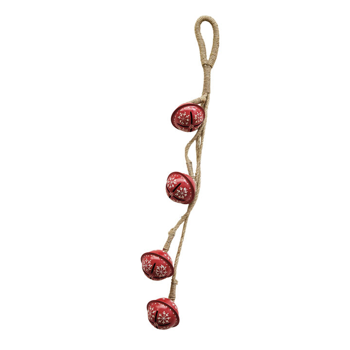 Artisan Red & Gold Iron Jingle Bell Cluster with Hand-Painted Detail
