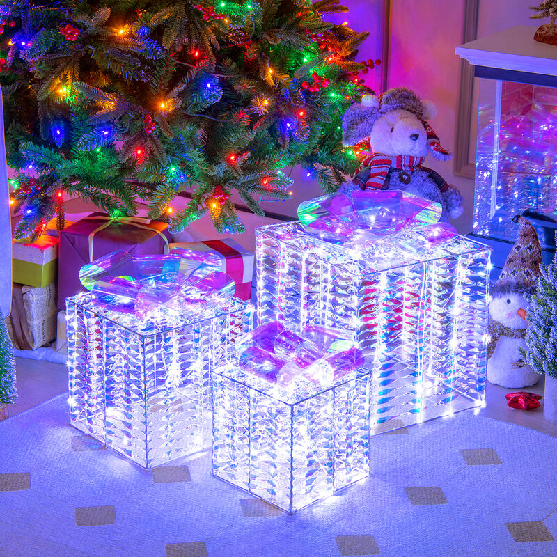Set of 3 Iridescent Christmas Gift Box with Iridescent Bows image number 1