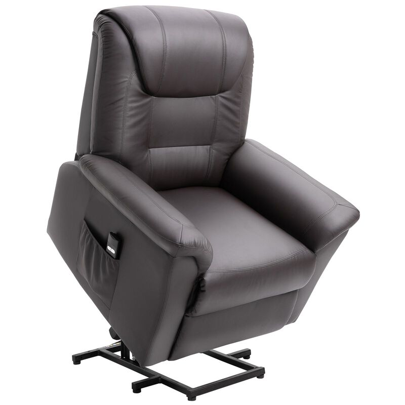 Electric Power Lift Chair, PU Leather Recliner Chair with Remote Control and Side Pockets, Brown