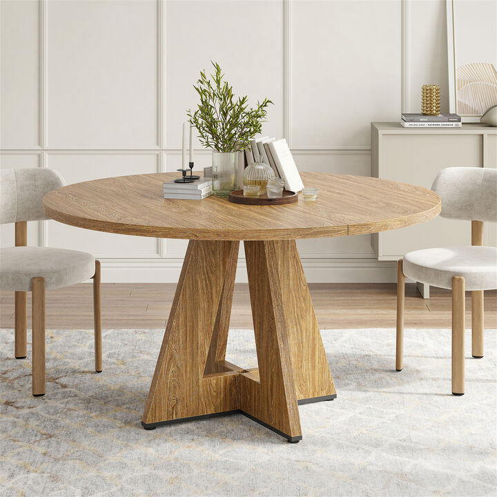 47" Modern Wood Round Dining Table with Sturdy Metal Base