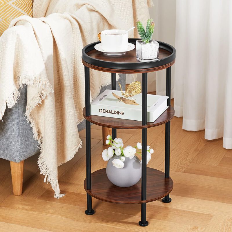 Side Table, Small Round Side Table for Small Spaces, 3-Tier Round Accent Table Slim Side Table, Modern Small End Table Corner Ta