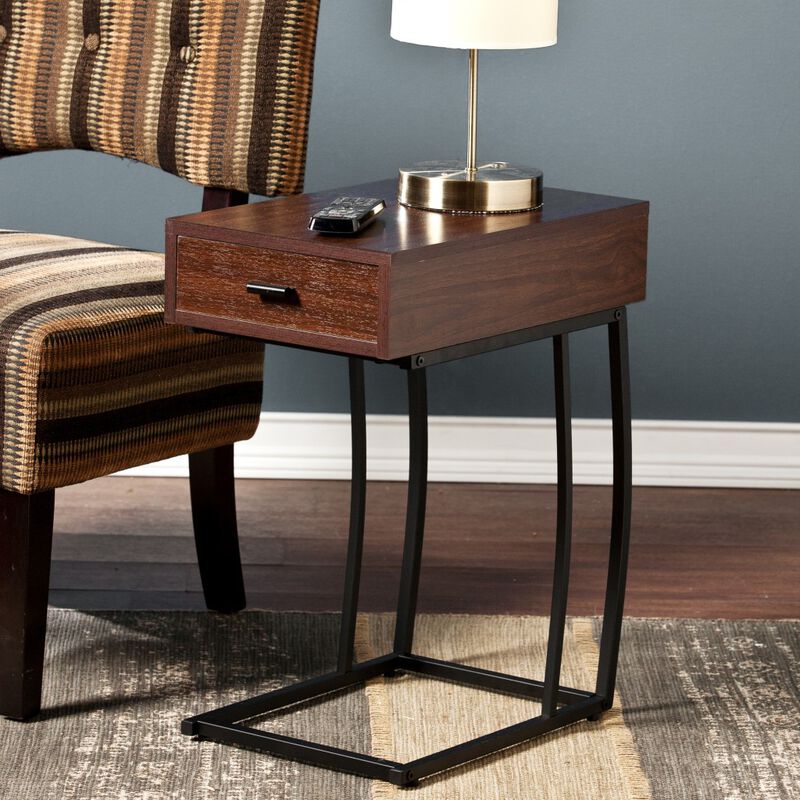 Hivvago 23 Inch Brown Manufactured Wood And Iron Rectangular End Table With Drawer