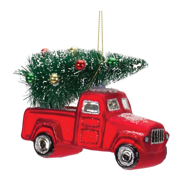 Truck with Tree Christmas Ornament for Holiday Tree Decoration (Set of 6)