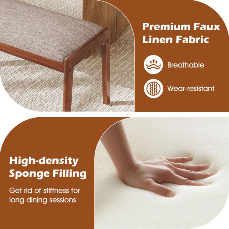 Hivvago Farmhouse Backless Bench with Rubber Wood Legs and Fabric Padded Seat