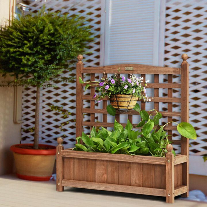 Hivvago Solid Wood Planter Box with Trellis Weather-resistant Outdoor