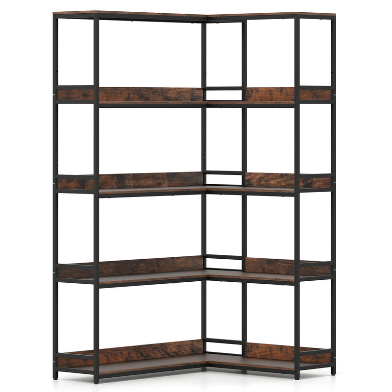 5-Tier L-Shaped Corner Bookshelf with Metal Frame, Space-Saving Etagere Design