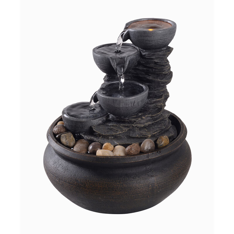 4-Tier Tabletop Water Fountain with LED Lights, Stone Gray image number 3