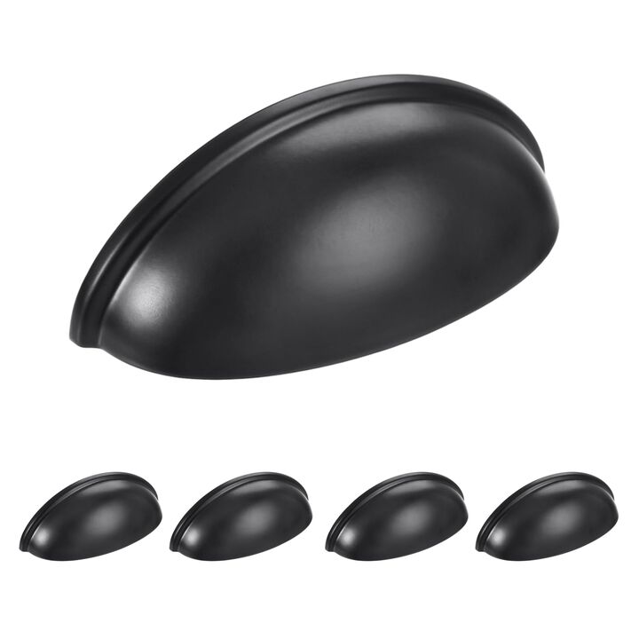 HOMOTEK 5 Pack Drawer Bin Cup Pulls Dresser Pulls for Cabinets Matte Black - 3 Inch Hole Centers Furniture Handles,Kitchen Cabin