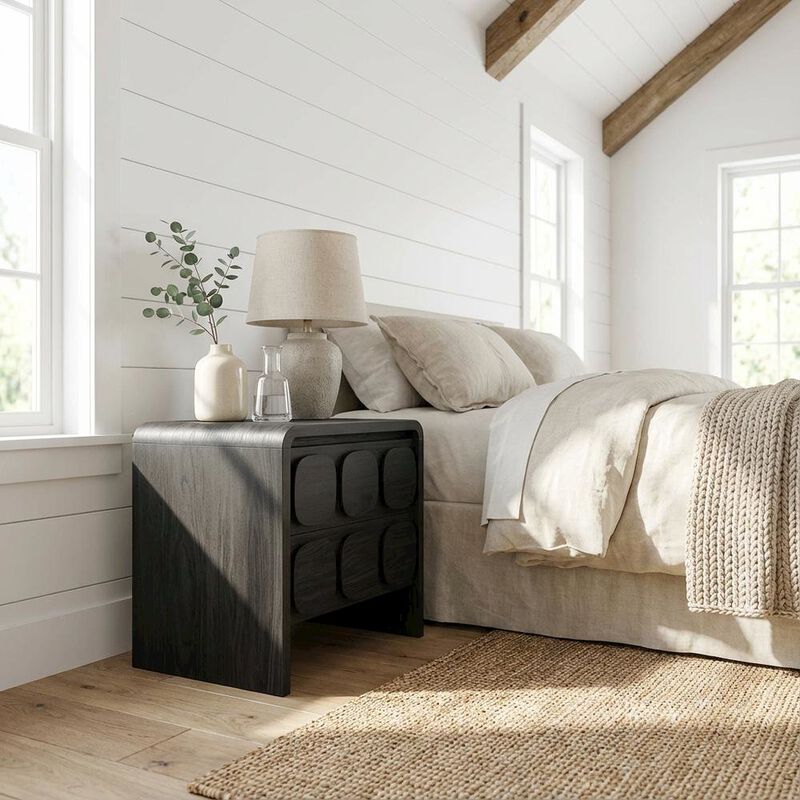 Gray Wood Nightstand with 2 Drawers and Modern Design image number 3
