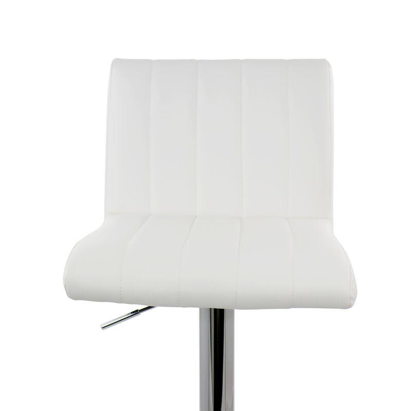 Elama 2 Piece Tufted Faux Leather Adjustable Bar Stool in White with Chromed Base