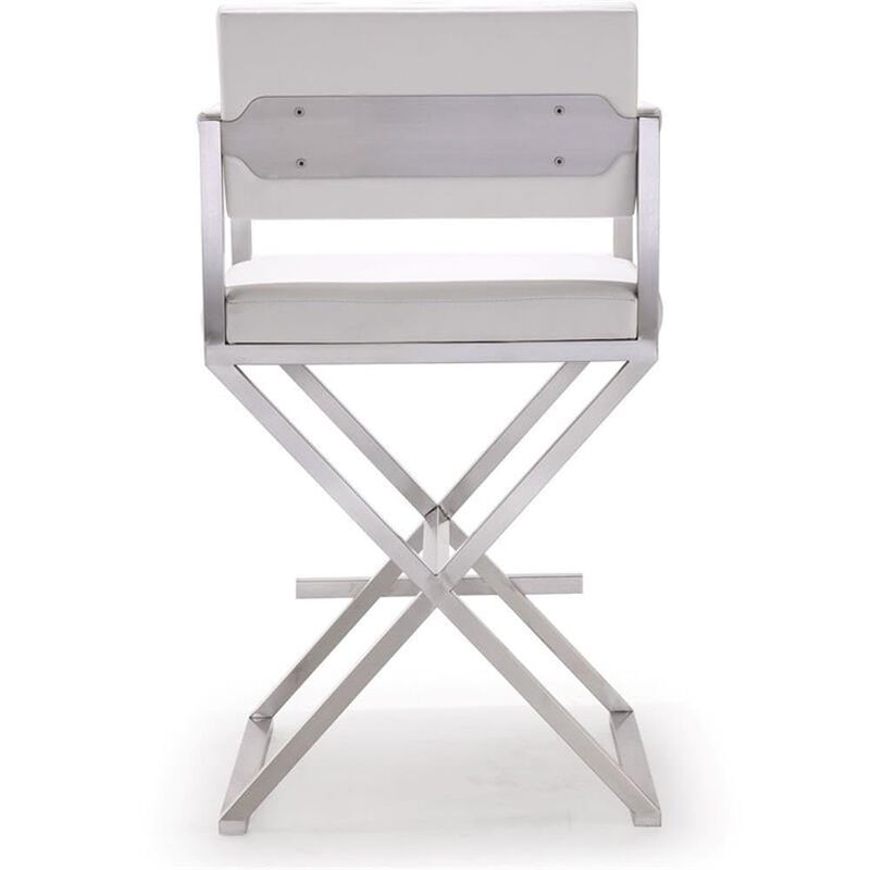 Tov Furniture The Director Collection Stainless Steel Metal Leather Upholstered Industrial Modern Counter Stool with Back & Arms, White image number 4