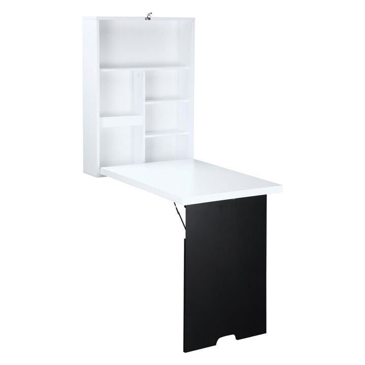 White Space Saver: Folding Wall Desk with Blackboard and Shelves