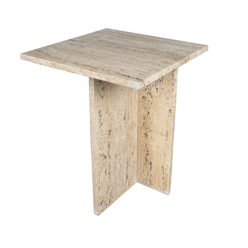 Cecil 18.5" Contemporary Natural Marble Handmade T-Shaped End Table