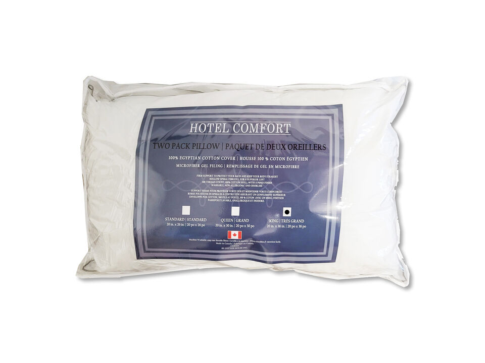 Cotton House - Set of Two Pillows, Microfiber Gel, 100% Egyptian Cotton Cover, King Size