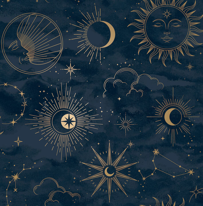 Mystic Navy Celestial Wallpaper (Set of 2)