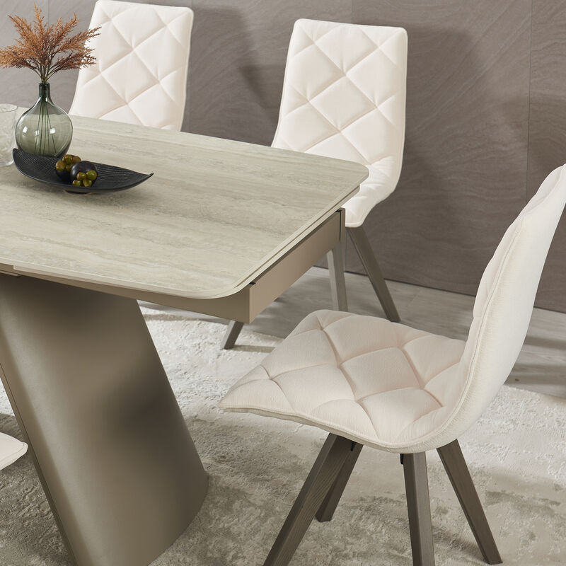 Retractable Imitation Sintered Stone Table,Heat Resistant Scratch proof Heavy Duty Carbon Steel Base for Home,Kitchen,Living Room image number 2