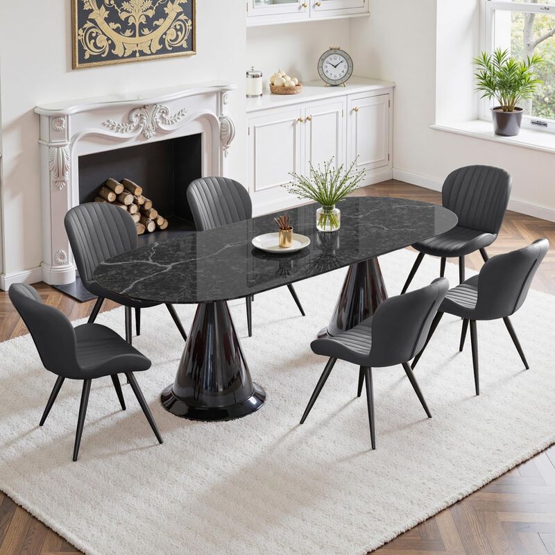 Modern Ribbed Upholstered Dining Chair Set of 4 image number 3