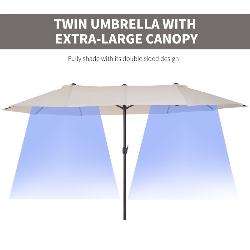 15ft Patio Umbrella Double-Sided Outdoor Market Extra Large Umbrella with Crank Handle for Deck, Lawn, Backyard and Pool, Cream White image number 4