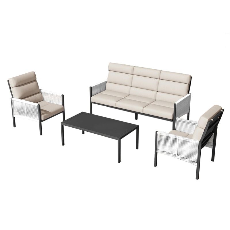 Mondawe 4-Piece Aluminum Patio Conversation Set, Patio Furniture Seating Set with Cushions and Coffee Table for Backyard, Garden