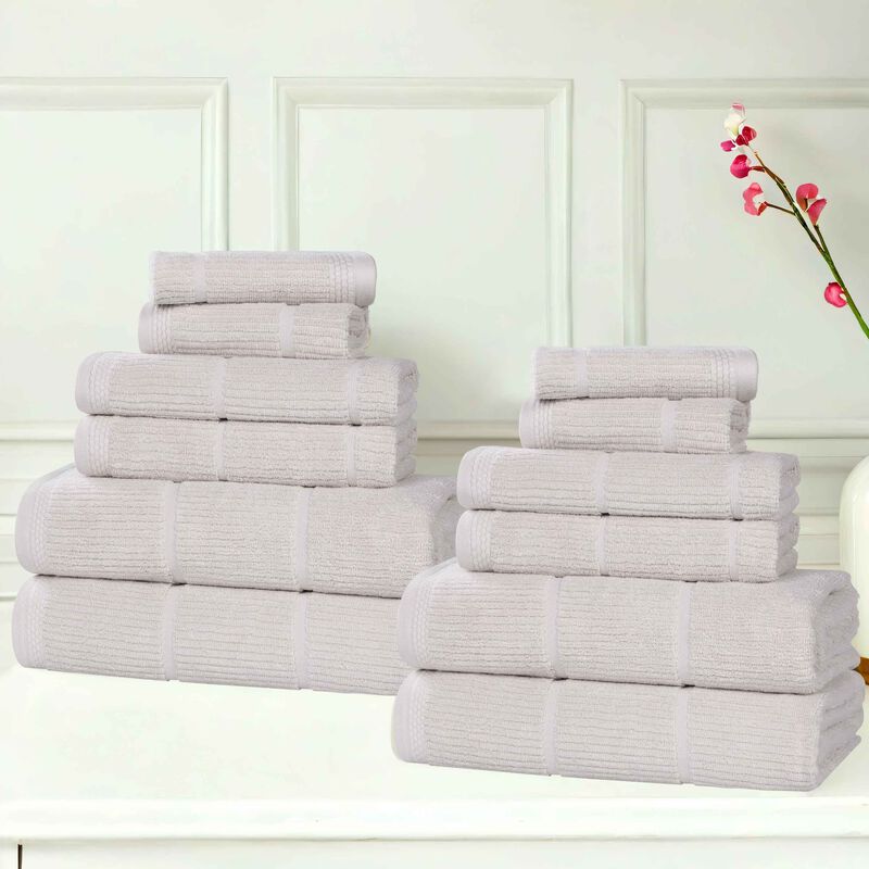 Solid Ribbed Viscose Cotton Blend Towel Set for Everyday Use image number 1