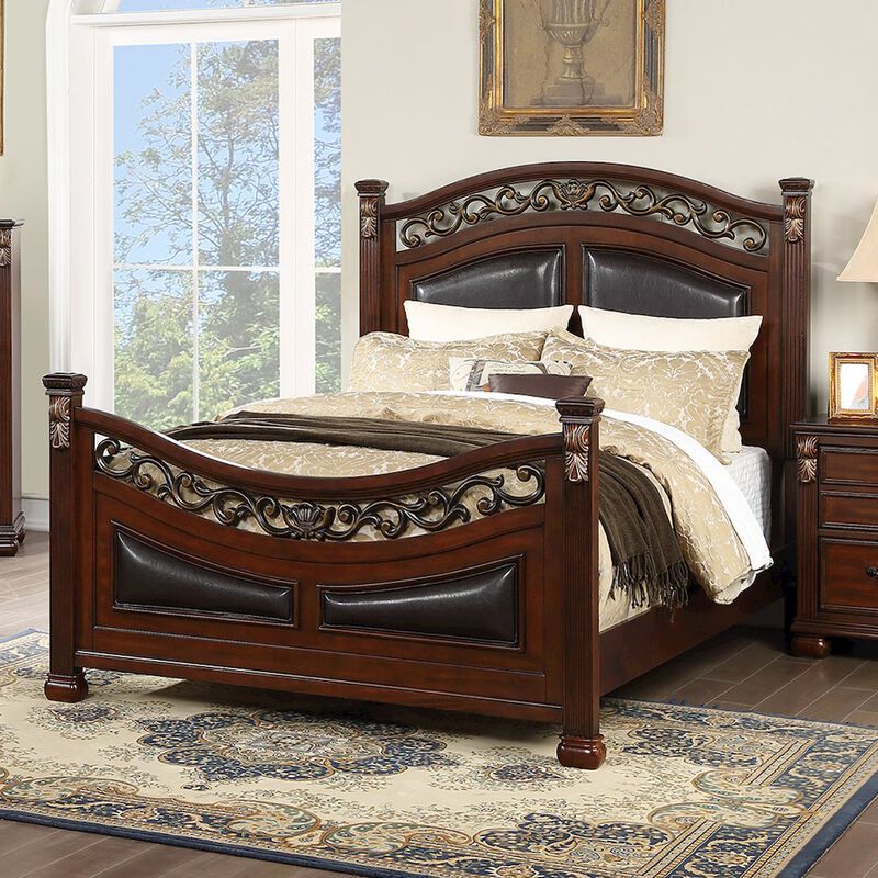 Simple Relax Wood Bed With Padded Headboard, Walnut image number 4