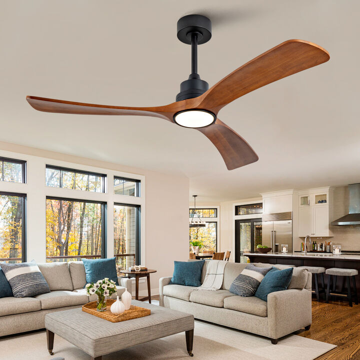 ELEMENT ACE 52 Inch Indoor Ceiling Fan with 3 Solid Wood Blades, Reversible Silent DC Motor, Remote Control, 3-Color Dimmable LED Light for Bedroom Living Room Home Use