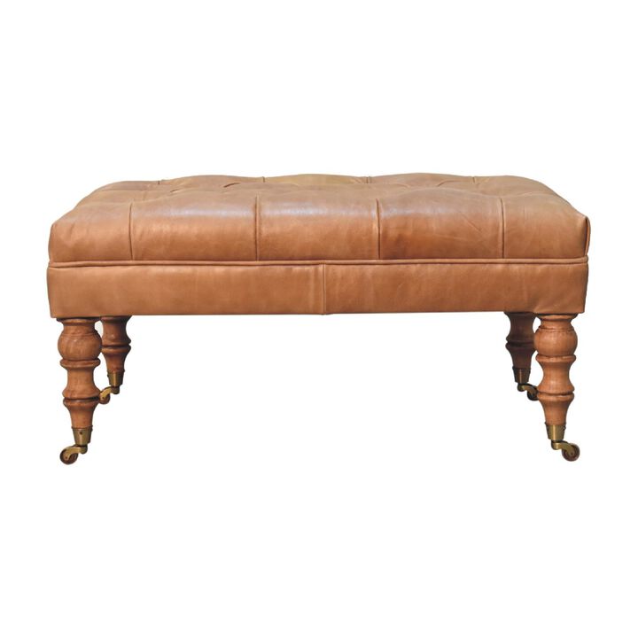 Artisan Furniture Buffalo Tan Leather Ottoman with Castor Legs