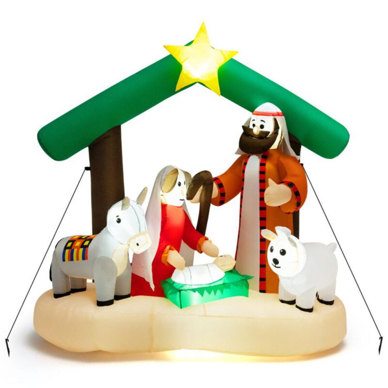 Hivvago 6.7 Feet Christmas Inflatable Nativity Scene with LED Lights