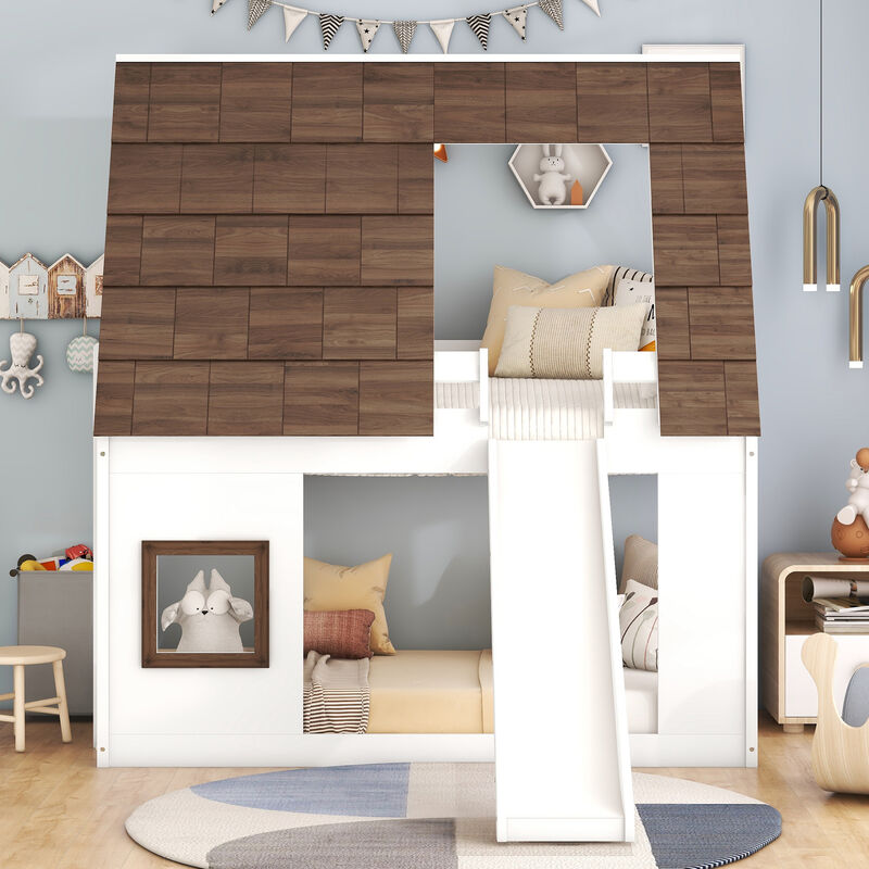 Merax House Bunk Bed with Ladder and Slide