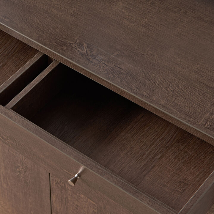 Wooden Shoe Cabinet with 2 Drawers and 2 Door Cabinet, Walnut Oak Brown-Benzara
