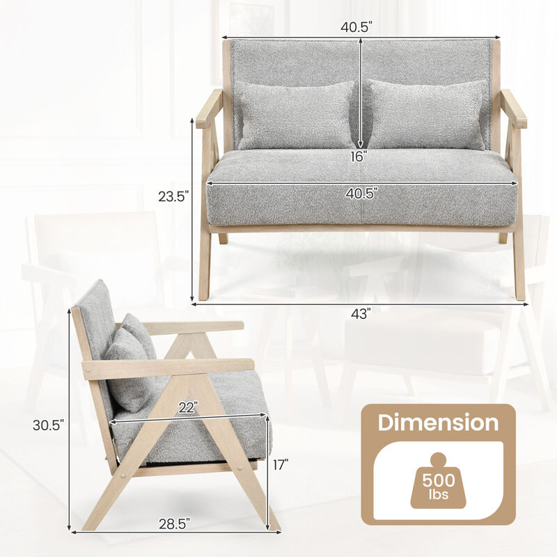 Loveseat Sofa for Small Spaces with Throw Pillows and Rubber Wood Frame image number 2