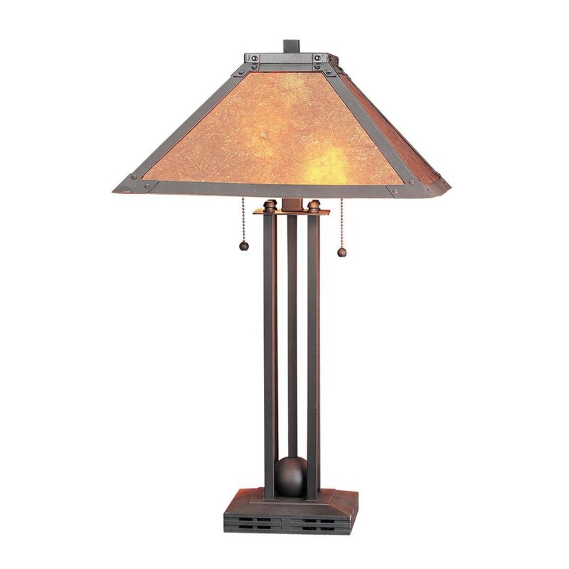 Hivvago 25" Gray Metal Two Light Cylinder Table Lamp With Amber Square Shade