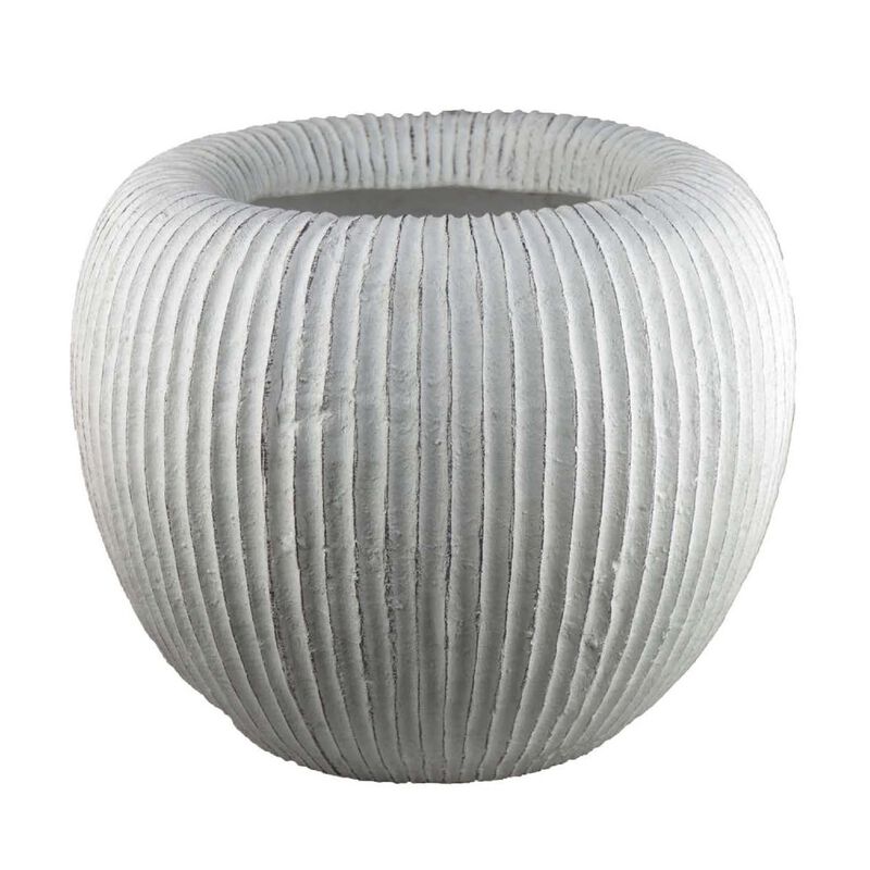 Nios Decorative Vase, Short and Wide, 17 Inch Weathered White Resin