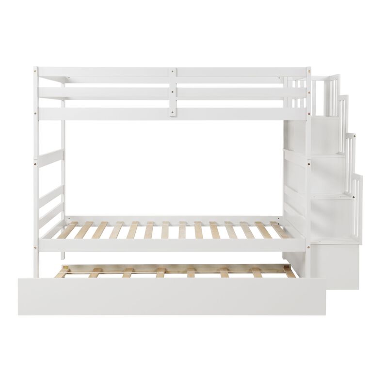 Whisen Twin over Twin Bunk Beds With Twin Trundle and Stairway Storage Function