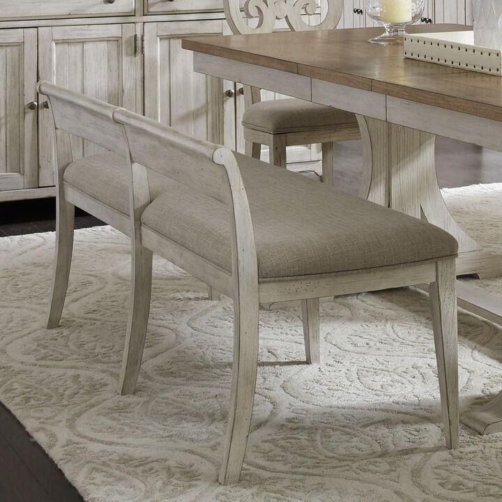 Liberty Furniture Farmhouse Reimagined Upholstered Bench (RTA) in Antique White w/ Chestnut Top