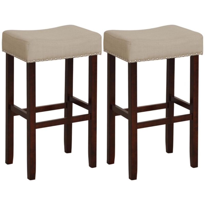 Hivvago  2 Set of 29 Inch Height Upholstered Bar Stool with Solid Rubber Wood Legs and Footrest