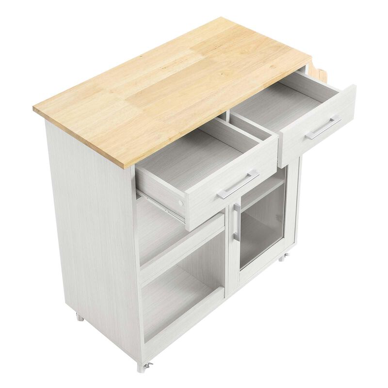 Modway Culinary Rolling Kitchen Cart with Storage in White Natural - 3 Tiers Kitchen Island on Wheels with Spice Rack, Functional as a Coffee Station, Bar Cabinet or Butcher Block Island image number 5