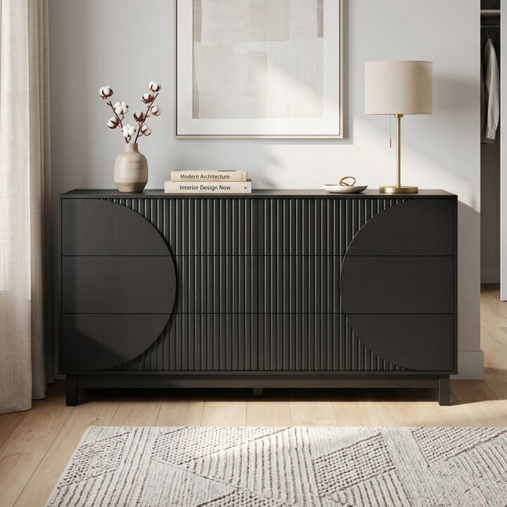60" W Modern 6-Drawer Fluted Dresser Chest