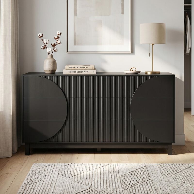 60" W Modern 6-Drawer Fluted Dresser Chest image number 1