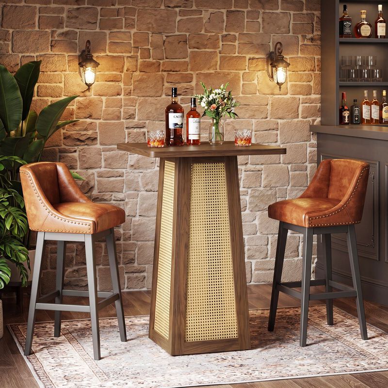31.5 Inch Brown Square Bar Table for 2 to 4 with Pedestal Base for Home Bar image number 3