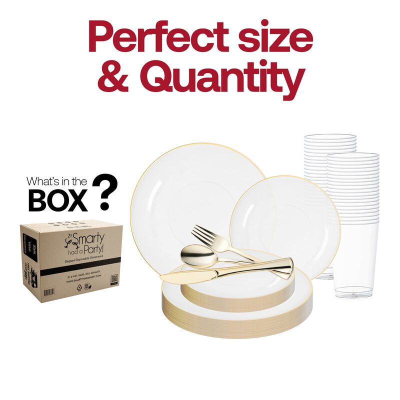 Clear with Gold Rim Organic Round Plastic Plastic Wedding Value Set (120 Sets) image number 3