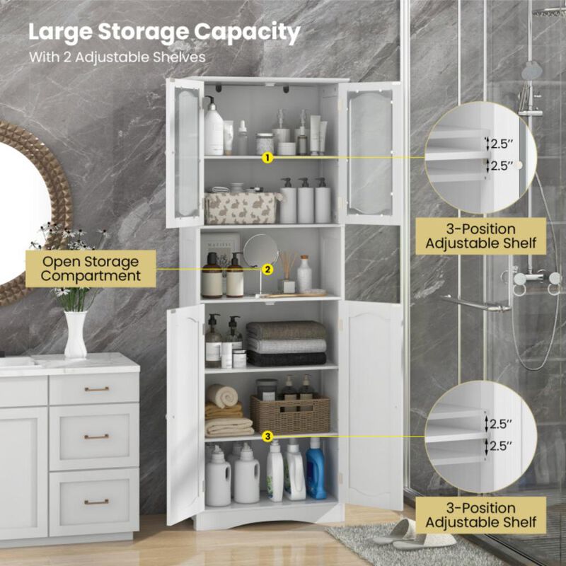 Hivvago Tall Bathroom Storage Cabinet with Frost Glass Doors and Shelves