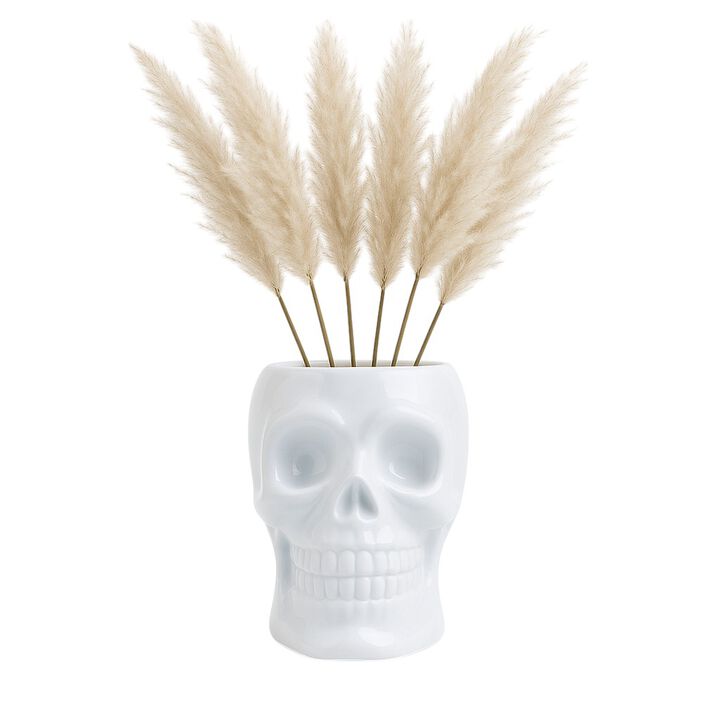 Cer, 6" Skull Vase, White