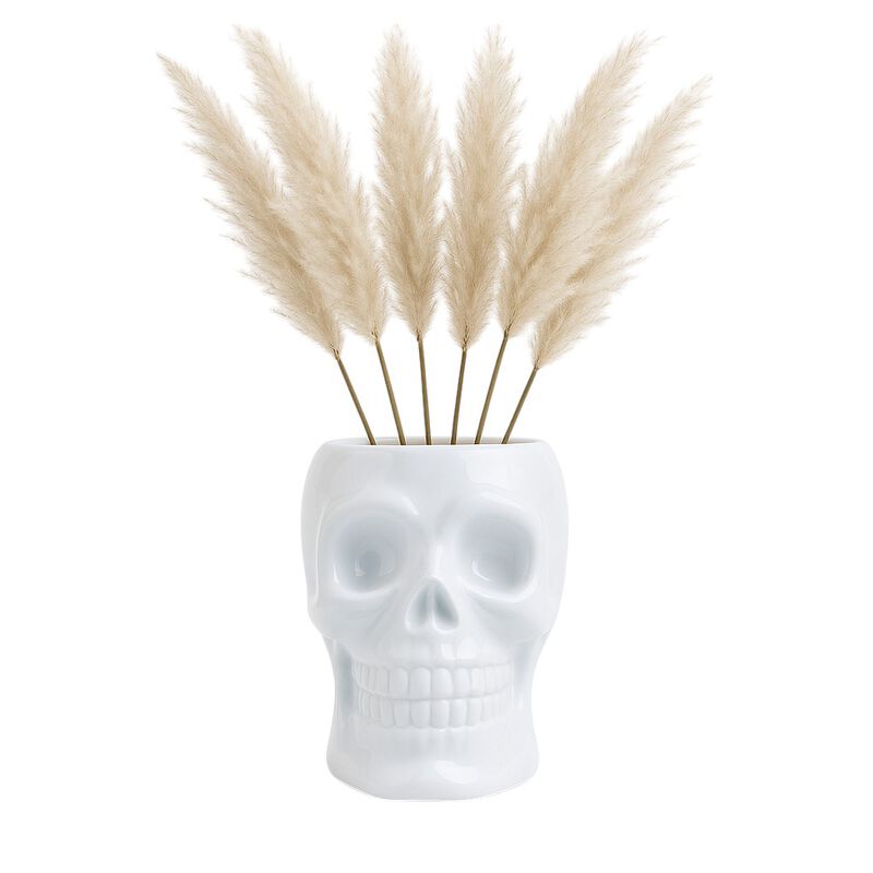 Cer, 6" Skull Vase, White image number 1