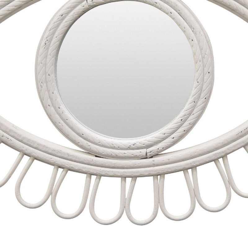 Davie Eye-Shaped Wall Mirror with Loop Details, White Natural Fiber image number 6